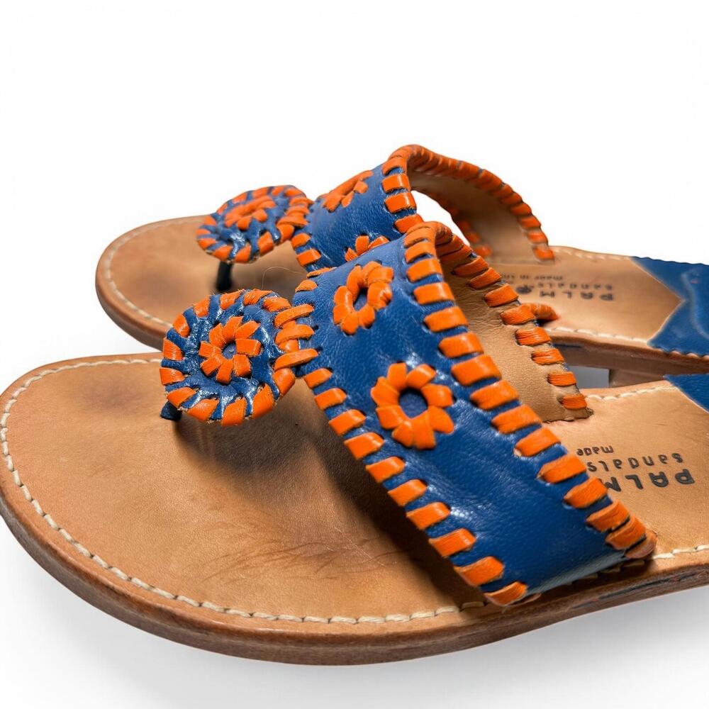 Palm Beach Leather Sandals Royal/Orange Whipstitch Thong Flip-Flop Women’s Sz 8 - Picture 3 of 9